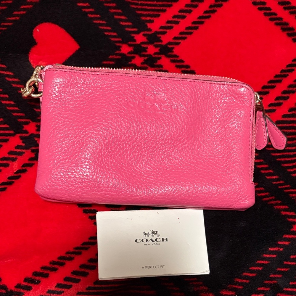 Authentic Coach Vibrant Pink Leather Wristlet